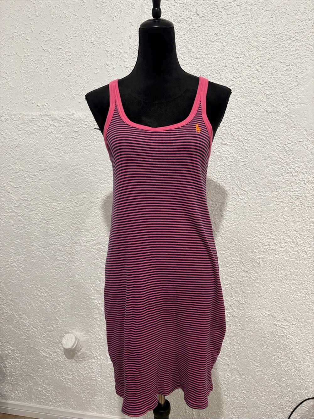 Ralph Lauren Pink Navy Striped Tank Dress Preppy Academia Polo Y2K